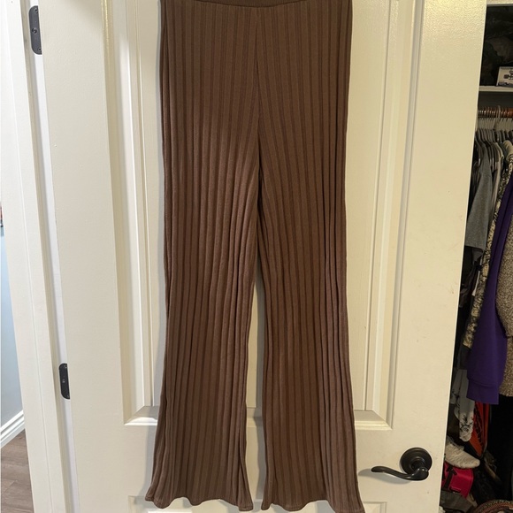 Zara Brown Ribbed Flare Pants - Picture 1 of 7